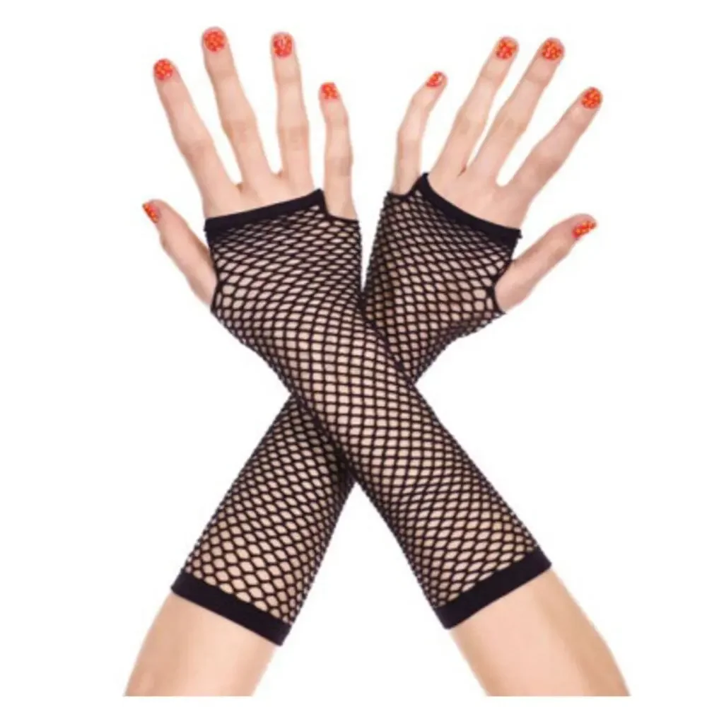 Fishnet Arm Warmers studded Spikes - 80s Rocker Gothic Punk Fingerless Gloves